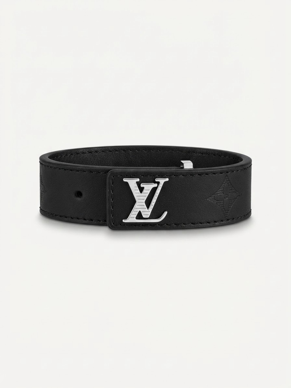 Black Velvet Bracelet with Silver Tone Letter Logo Accent